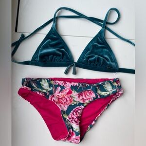 La vie en rose velvet top and reversible bikini bottoms.